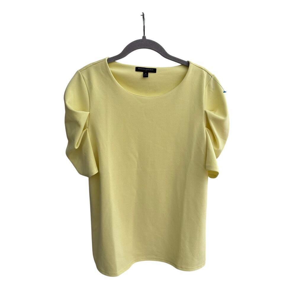 Banana Republic Yellow Puff Sleeve Blouse Women’s Medium Stretch Career Top - Picture 3 of 10